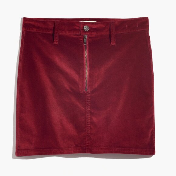 Madewell Stretch Velveteen Straight Zip Mini Skirt in Dark Cabernet - Picture 10 of 12